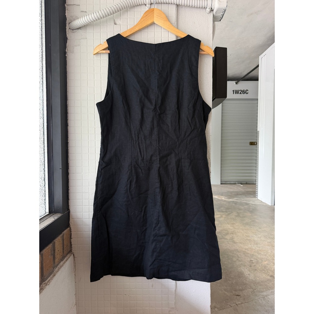 Abercrombie & Fitch Black Linen Blend Button Front Square Neck Dress MT Tall - Picture 5 of 7
